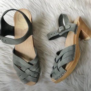 No. 6 | Gray Nubuck Suede Leather Criss Cross Strappy Clog Wood Heel Sandals